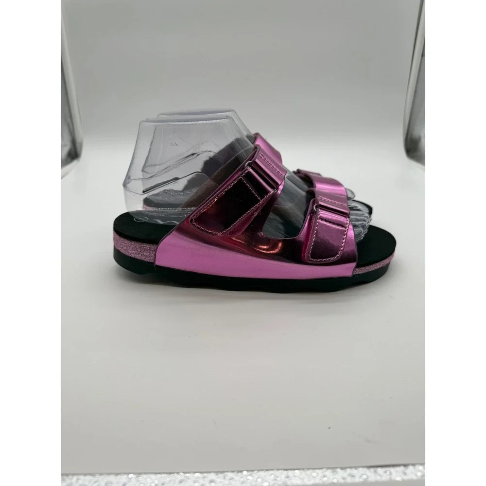 Nina Andrina Pink Metallic Platform Slide Sandals Glitter Trim Womens 5M New